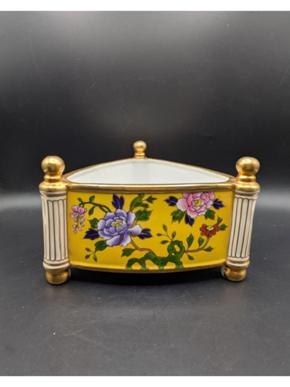 Vtg Nippon Footed 3 Sided Planter Bowl Serving Dish Hand Painted Yellow Floral